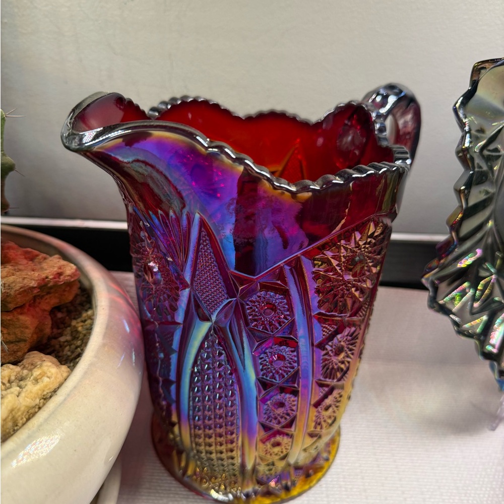 Indiana Glass Heirloom Sunset Amberina Carnival Pitcher 8” - Picture 3 of 3